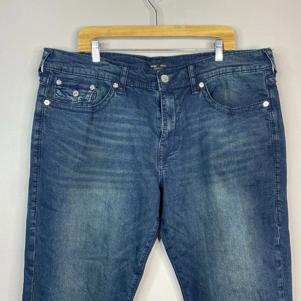 TRUE RELIGION Geno Relaxed Slim Jeans Men's Size 40x31‎ Dark Wash Denim (Flaw)